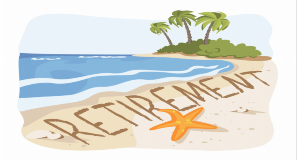 the word retirement in a sandy beach