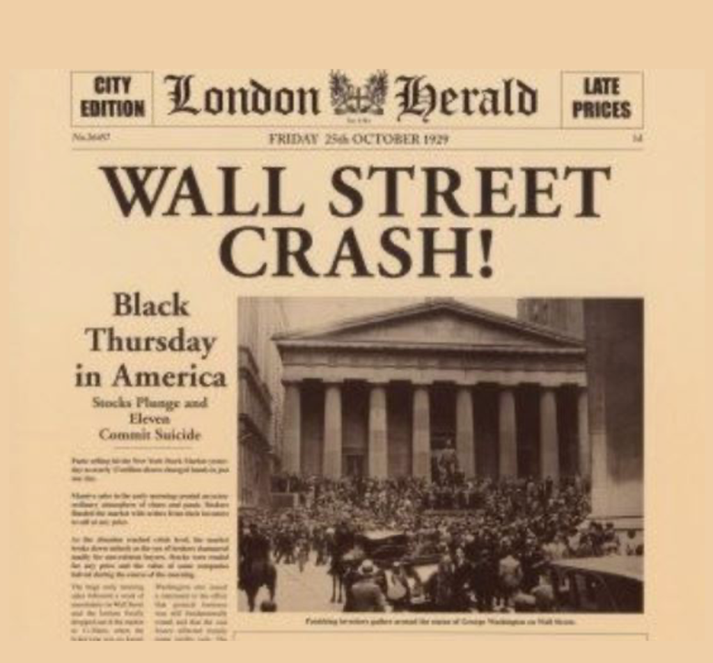Newspaper front page about the Wall Street Crash