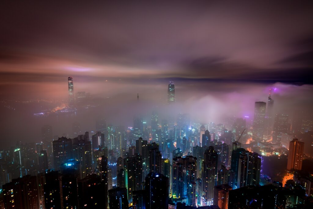 photo of a city at night